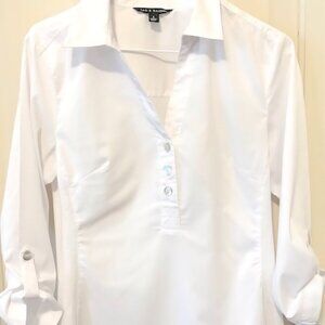 Zac & Rachel Beach White Layer Boho v-neck Closet Staple shell button shirt XL